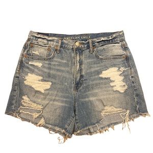 American Eagle Outfitters 90s Boyfriend Distressed High Waisted Blue Jean Shorts